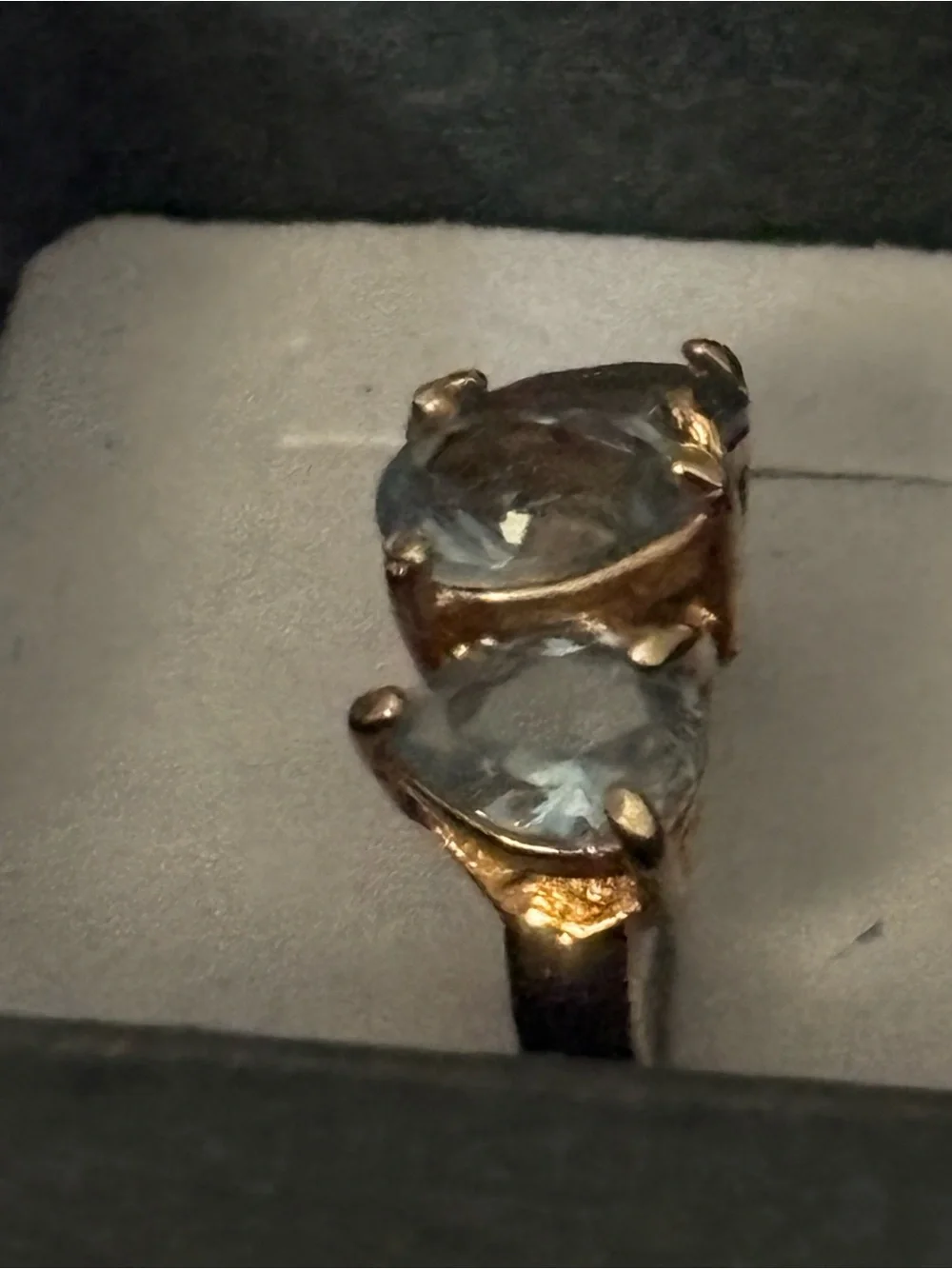 925 Gold Vermeil 3-Stone Pear Cut Light Blue Gemstone Ring Size 5
